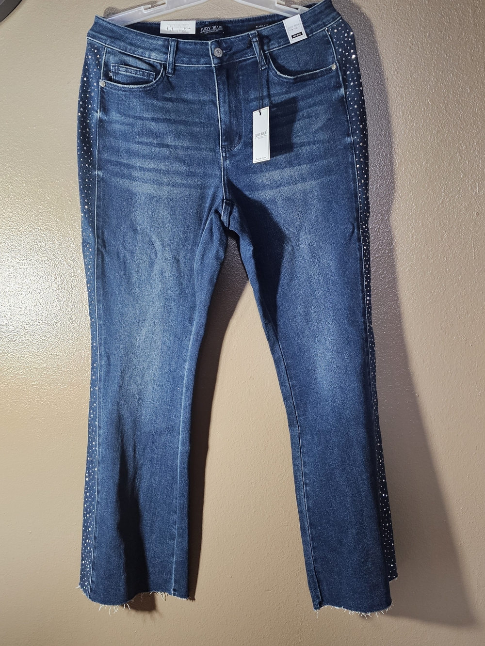 Judy Blue Mid-Blue Rhinestone Side-Stripe Flare Jeans
